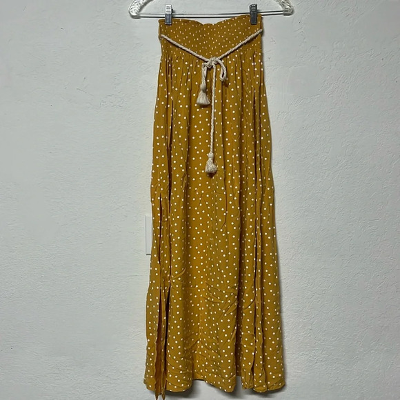 Imperfect NWT NAF NAF Paris skirt yellow maxi skirt rope tassel belt polka dot - Picture 1 of 16